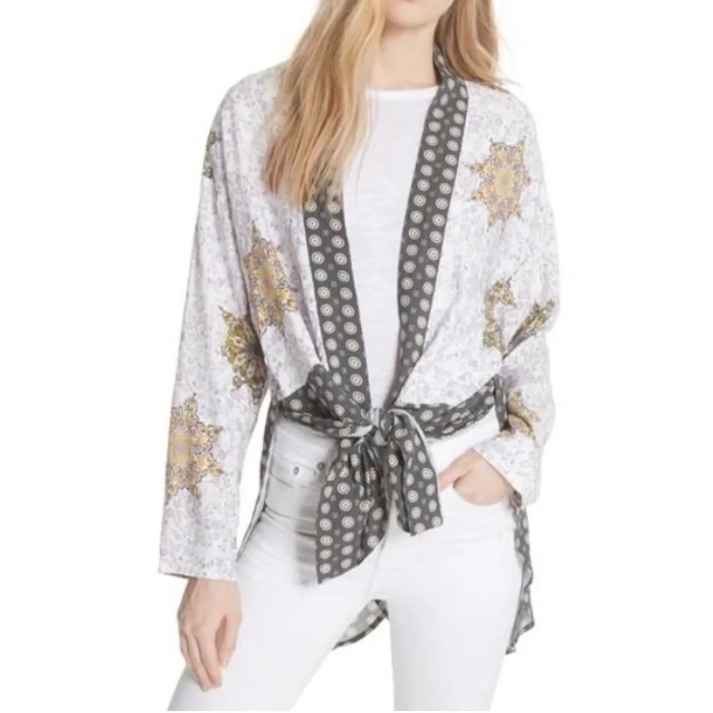 Free People Forget Me Knot Tie Front Kimono In Ivory